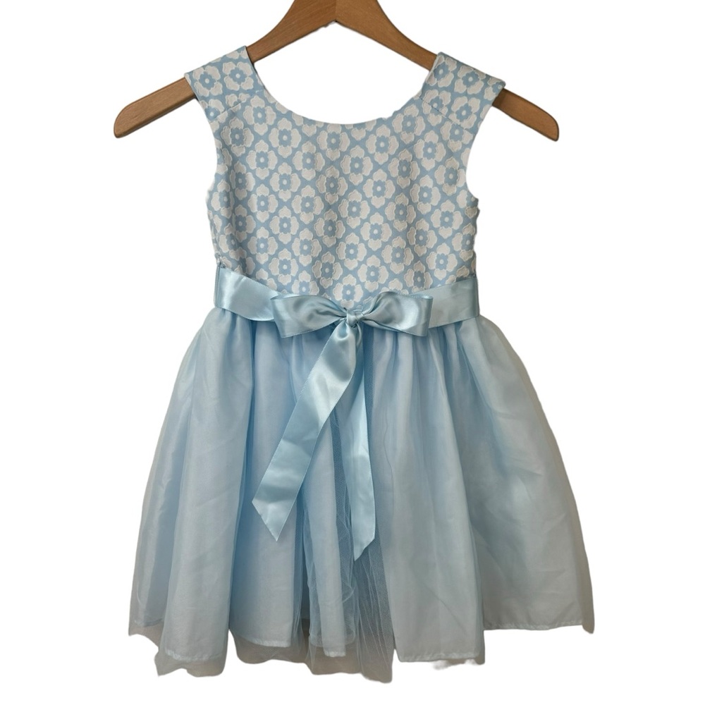 Dorissa Sleeveless Blue & White Flower Party Dress Tulle 5